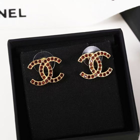 Chanel ambre double c strass vintage or boucles d'oreilles-3742  