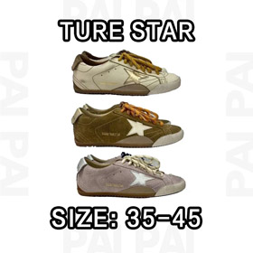 Golden Goose True-Star cuir rond-orteil lacet-up chaussures à haut bas avec une semelle mince-5131  