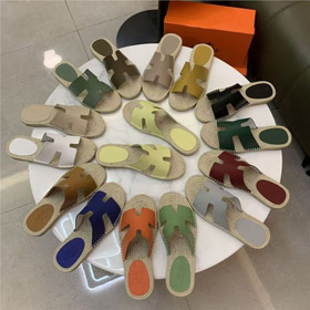 HERMES Antigua daim rond-orteil slip-On Sandales-5137  