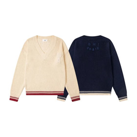 AMIPARIS Pull en laine à rayures tricoté à col en V à épaules-5156  