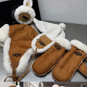 UGG nouveau chapeau de cyclisme de style Lei Feng et gants ensemble fait avec doublure en peluche fausse fourrure-5171  