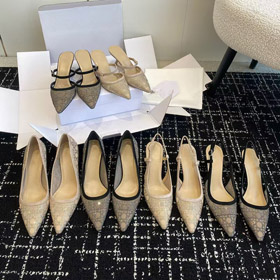 DIOR Capture pointed-toe mesh slingback chaton talons avec strass embellissements-5207  