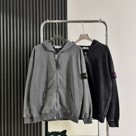 Stone Island lavé et détresse zip-up sweatshirt à capuchon-5231  