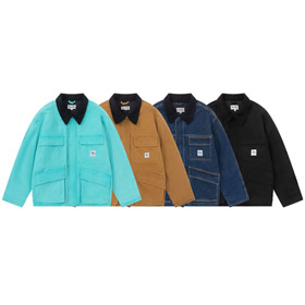 Stussy style décontracté zip-up multi-poche lapelle veste de travail-5273  