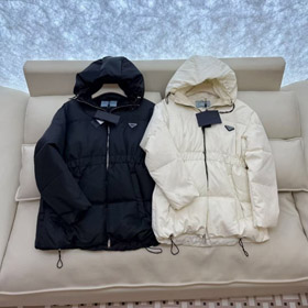 Prada nouvelle veste à capuchon zip-up avec taille élastique imperméable au vent et chaud-5353  
