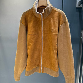 Miu Miu nouvelle arrivée: manches tricotées panneaux, zip-up, veste décontractée à col-5370  