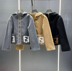 Fendi nouvelle laine mélange zip-up veste courte à capuchon-5378  