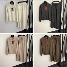 Loro Piana nouveau pull et pantalon tricoté à demi-zip à col tortue-5406  