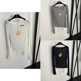 Miu Miu T-shirt mince à manches longues hors de l'épaule-5413  