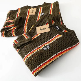 Pull à rayures à rayures ouvertes tricoté cou équipage-5510  