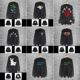AMIRI lavé détresse imprimer décontracté à manches longues T-shirt-5520  