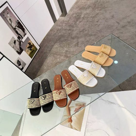 Prada nouvelles sandales coulissantes plates tissées artisanales-5737  