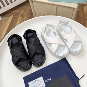 Prada nouvelles sandales plateforme en cuir avec fermeture velcro-5739  