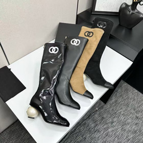 Chanel nouvelles bottes hautes à genoux avec fermeture éclaire arrière-5772  