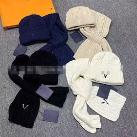 Louis Vuitton (LV) ensemble en deux pièces: chapeau tricot câble et écharpe pour la chaleur-5852  