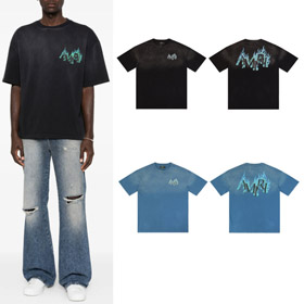 AMIRI strass flamme lettre imprimé lavé à manches courtes T-shirt-5865  