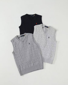 Polo Ralph Lauren col en V câble tricot sans manches pull gilet-5871  