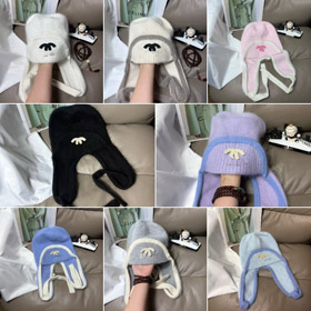 Chanel nouveau lapin fourrure chaud chapeau tricoté avec oreilles rabats-5975  