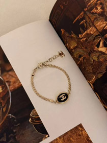 Chanel or oval noir fin flash double c lettre serpent bracelet-3740  
