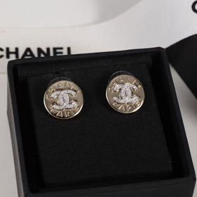 Chanel or rond double c strass lettre or boucles d'oreilles-3741  