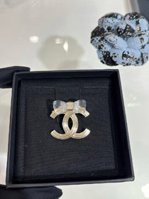 Chanel transparent acrylique arc or double C broche-3751  
