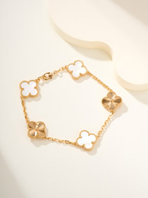 Van Cleef & Arpels White Mother-of-Pearl or cinq fleurs quatre feuilles trèfle bracelet-3758  