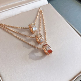Bulgari serpent roue osseuse blanche mère de perle rouge chalcédone rose or collier-3765  