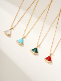 Bulgari ventilateur blanc mère de perle diamant rose or carnelian bleu vert pendentif collier-3767  