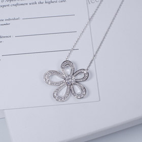 Van Cleef & Arpels platine plein diamant grande fleur tournesol collier-3770  